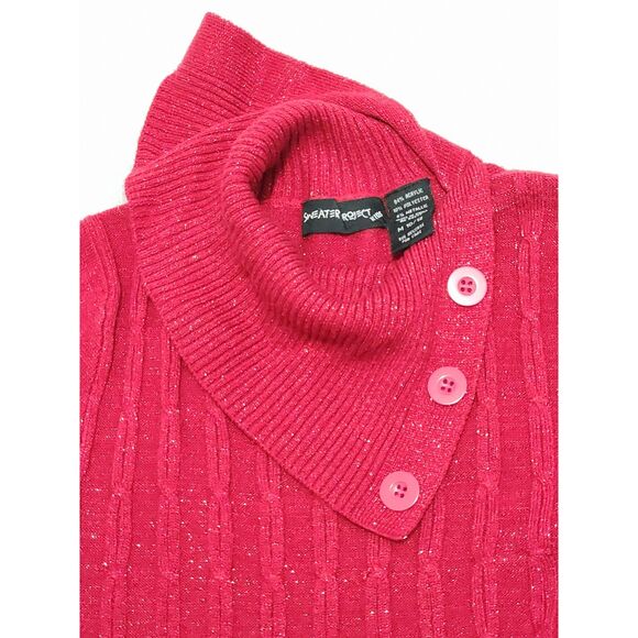 Girl's RED Solid Ribbed Stand Collar Turtleneck Short Sleeve Knit Top 10/12 M - Picture 4 of 4